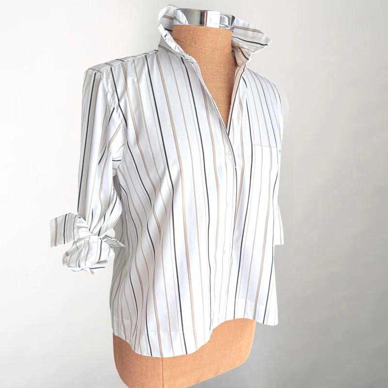 Julia Tan & Black Stripe Pleated Back Shirt