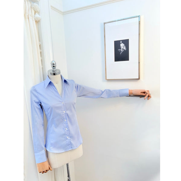 Donna French Blue Fitted V-neck Shirt