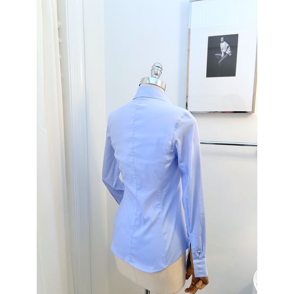 Donna French Blue Fitted V-neck Shirt