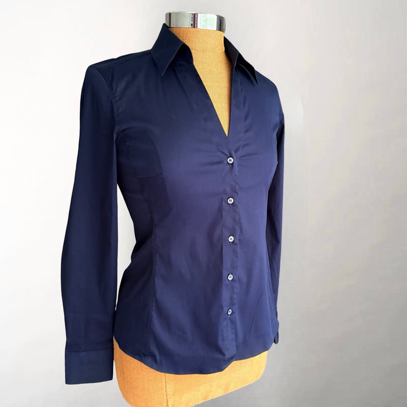 Donna Navy Fitted V-neck Shirt – Shirtini