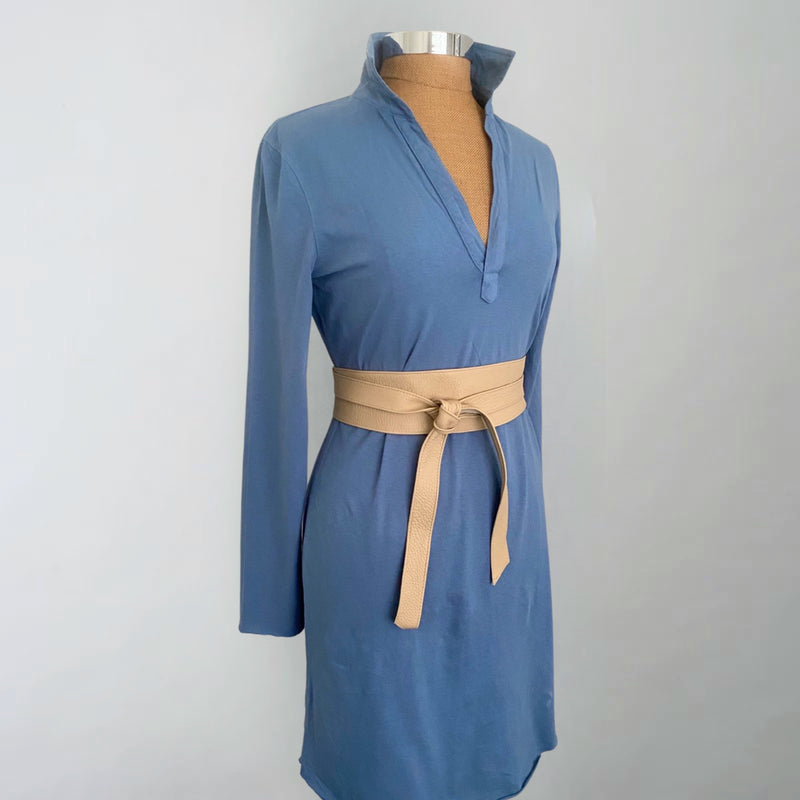 Jean Blue Jersey Long Sleeve Polo Dress
