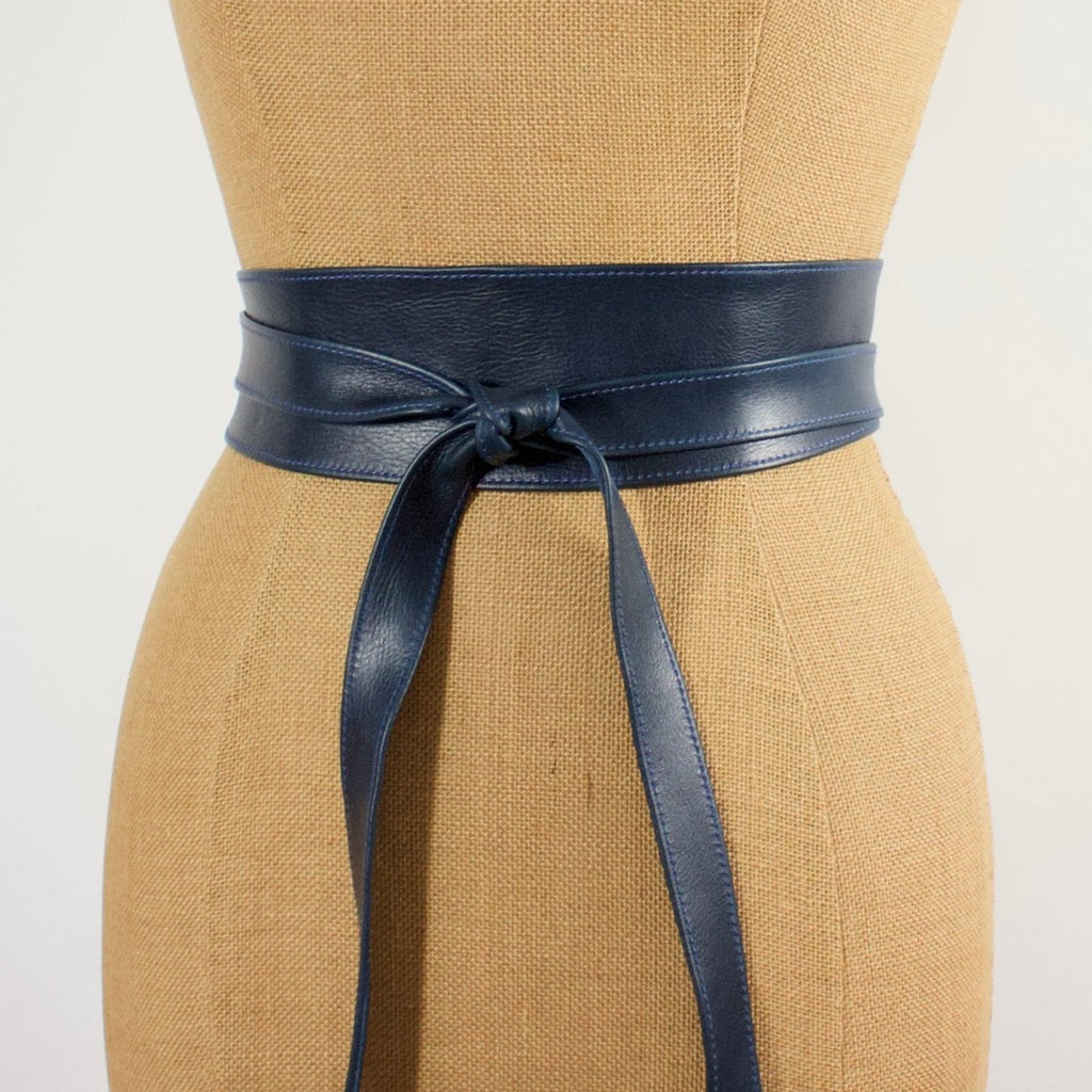 3138 Obi Belt For Women – Wide Waist In Faux Leather, Mica- Navy Blue Obi Waist Belt, Navy Vegan Leather - Polina Couture main image 4